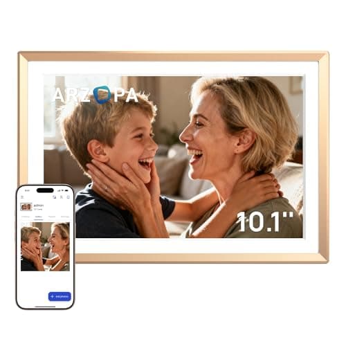 Image of ARZOPA 10.1" Metal Digital Photo Frame Free Cloud Storage WiFi Digital Picture Frame HD Touchscreen No Subscription APP Sharing Unlimited Photos/Videos Best Custom Frame for Gifting Family - D10 Gold