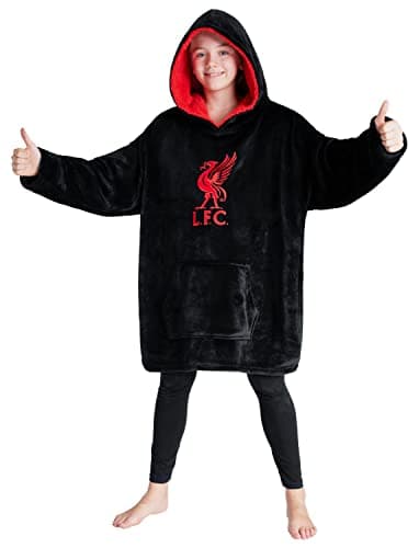 Image of Liverpool FC Fleece Hoodie Blanket for Boys Teenagers One Size Kids Oversized Hoodie Liverpool Gifts for Boys (Black)