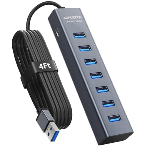 Image of 4Ft 7-Port USB 3.0 Hub for Desktop - Aluminium USB Extender Hub 5Gbps, USB Multiport Adapter for Desktop, PC, Flash Drive, Mobile HDD, Windows/XPS, 1.2m
