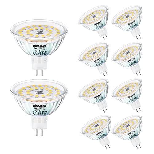Image of DiCUNO MR16 LED Light Bulbs 6W, GU5.3 Spotlight Bulb 12V, Equivalent to 70W Halogen, Natural White 4000K, 580LM, 120° Beam Angle, GU5.3 Bi-Pin Base Track Light, 10 Packs