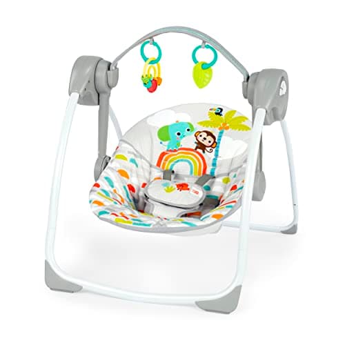 Image of Bright Starts Playful Paradise Portable Compact Automatic Baby Swing with Music, Unisex, Newborn +