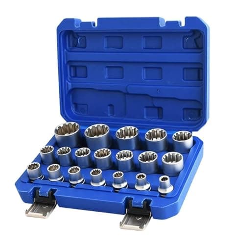 Image of Spline Socket Set 1/2" Drive Universal Metric 8-32mm 12-Point Cr-V Socket Kit 19pcs