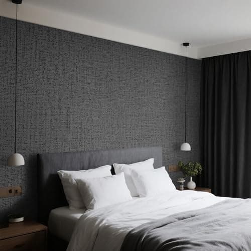 Image of Tarwanear Dark Grey Wallpaper for Bedroom Black Grey Livingroom Wallpaper with Linen Textured Fabric Effect No Match Matte Plain Pattern Wall Paper for Adults Kids Teenager Room Feature Wall