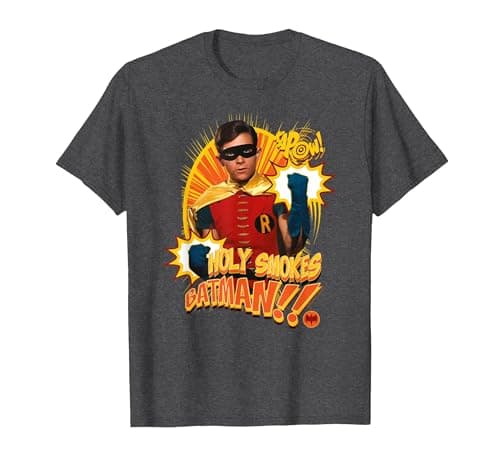 Image of DC Comics Batman TV Series Robin Holy Smokes T-Shirt, Men, Dark Heather Grey, 5X-Large