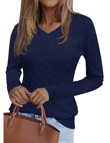 Image of Kistore Womens Jumpers V Neck Sweatshirts for Women UK Solid Color Ladies Pullover Jumper Tunics to Wear with Leggings Navy Blue L
