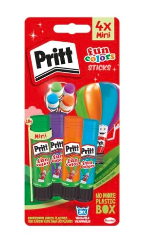 Image of Pritt Rainbow Coloured Glue Sticks, Safe & Child-Friendly Craft Glue for Arts & Crafts Activities, Strong-Hold Kid's Glue Stick Set for School Supplies, 4x10 g Pritt Stick Blue, Green, Purple & Orange