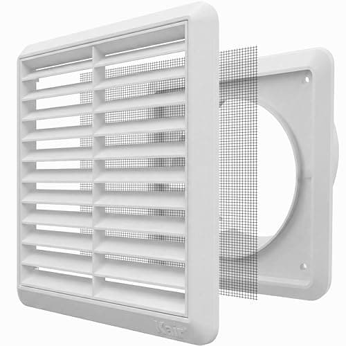 Image of Kair White 100mm Louvred Wall Vent Grille with Flyscreen - 99.5mm / 4 Inch Round Rear Spigot & 155mm Front Cover