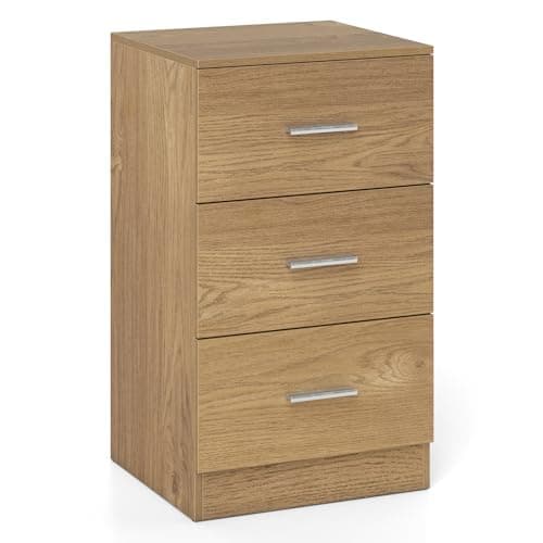 Image of COSTWAY Wooden Chest of Drawers, 3-Drawer Dresser Cabinet, Floor Standing Narrow Storage Cupboard Organiser Unit for Bedroom, Living Room, Closet and Hallway (Natural)
