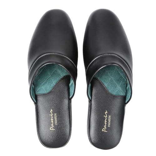 Image of PAMIR Men's Genuine Leather Scuff Slippers with Memory Foam Insole and Leather Outsole black Size: 9 UK