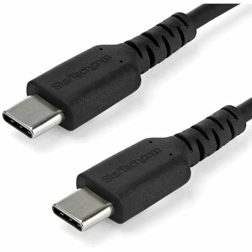 Image of StarTech.com 1m USB C Charging Cable - Durable Fast Charge & Sync USB 3.1 Type C to USB C Laptop Charger Cord - TPE Jacket Aramid Fiber M/M 60W Black - Samsung S10 S20 iPad Pro MS Surface (RUSB2AC1MB)