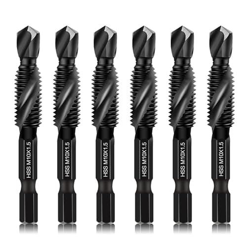 Image of 6 Packs M10 Combination Drill & Taps Bit Set, Screw Tapping Threading Tools in Size M10*1.5 with Anti-rust Black Coating, 6mm Hex Shank and Storage Case