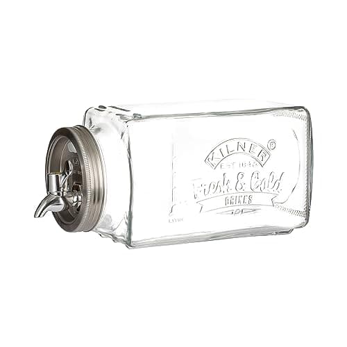 Image of Kilner 3 Litre Glass Fridge Drinks Dispenser Space-Saving Design with Measuring Scale for Daily Water Tracking Airtight Tap for Juices, Flavoured Waters & Cold Drinks