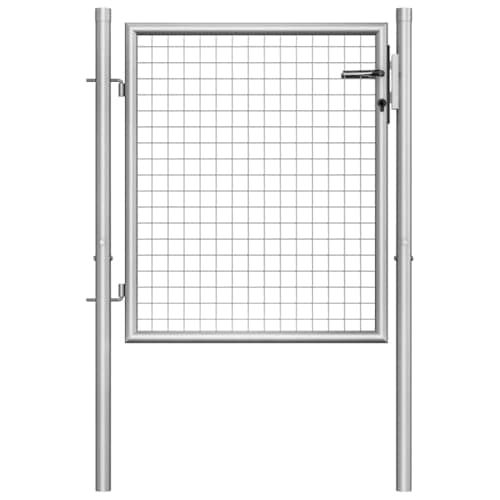 Image of vidaXL Garden Gate, Galvanised Steel, 105x125 cm, Silver, Single Horizontal Style - with Locking System