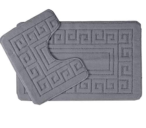 Image of EDS Luxury 2 Piece Greek Bath Mat Set Non Slip Ultra Soft Bathroom Mats Water Absorbent Bath Mats Machine Washable Rug Toilet Mat for Bathroom Floor (Charcoal)