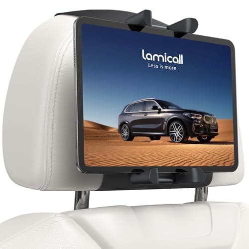 Image of Lamicall Car Tablet Holder for Kids - [Silicone Wide Clip] Universal 360°Rotating Headrest Car Mount, Foldable Backseat Holder for iPad Pro 13/11/10.5/9.7, Air Mini 6 5 4 3, Phone, Tab, 6.1-13” Device