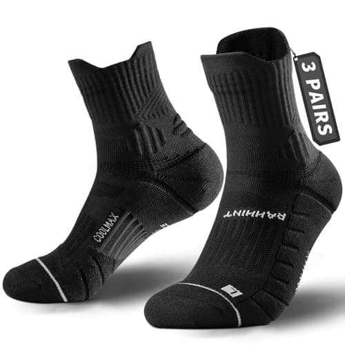 Image of Rahhint Coolmax Hiking Running Socks for Long Distance Anti Blister Moisture Wicking Compression Sports Quarter Ankle Socks Men Women 3 PACK