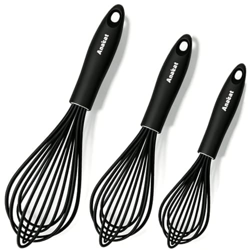 Image of Anaeat Silicone Balloon Whisk, Perfect for Non-Stick Cookware, Milk and Egg Beater Blender, Heat Resistant Kitchen Whisks for Whisking, Cooking, Baking, Beating, Frothing & Stirring (Black)
