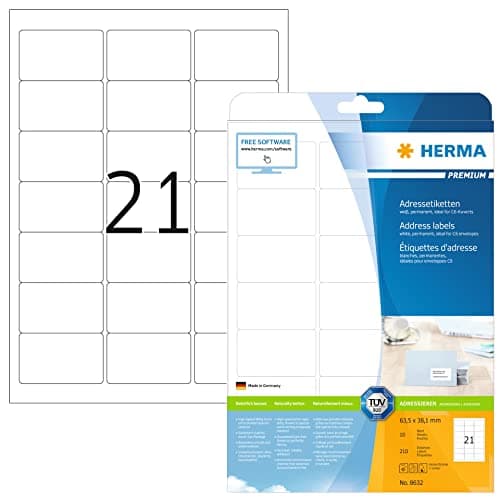 Image of HERMA 8632 Address labels Premium A4 63,5x38,1 mm white paper matt 210 pcs.