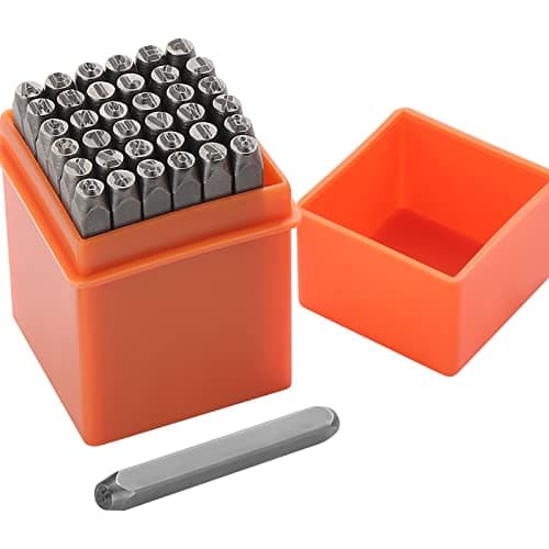 Image of Gueenky 37 Pcs Number and Letter Punch Set, 3mm Metal Stamping Tool Set, A-Z, 0-9, &, Heart Shape, Letter Number and Symbols Stamp Punch for Stamping Metal Wood Plastic Leather