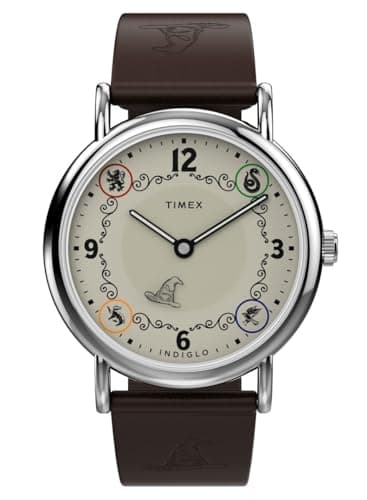 Image of Timex Men's Harry Potter Gryffindor House 38 mm Quartz Watch - Brown Leather Strap with Cream Dial and Silver-Tone Case TW2Y76300