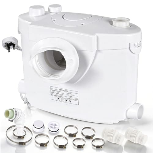Image of 400W 4 Inlets & 1 Outlet Macerator Pump, 145L/min High Efficiency Sewerage Pump, Compact Macerator Toilet Waste Water Pump, Automatic Waste Water Lift Pump for Toilet Sink Basin Shower Bathtub Kitchen