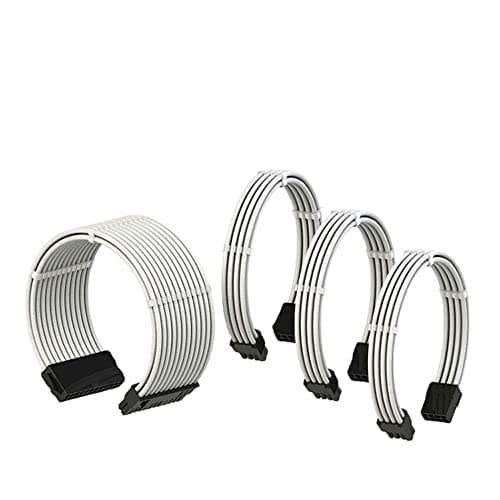 Image of POFET PSU Cables Cable Extension PC 24pin ATX / 4+4pin EPS / 8-pin PCI-E / 6pin PCI-E PSU Extension Cable Kit 30cm Length not with Combs(White)