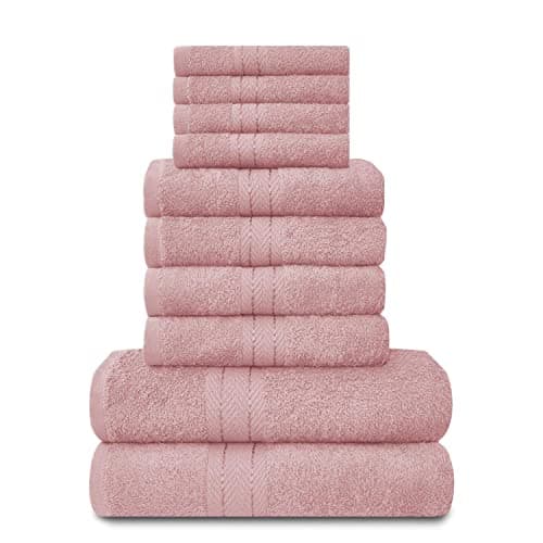 Image of GC GAVENO CAVAILIA Towels Family Bale Set - 10 Piece 100% Egyptian Cotton, 4x Face 4x Hand 2x Bath Towel, Premium Quality Highly Water Absorbent Bathroom Accessories, Machine Washable, Blush Pink