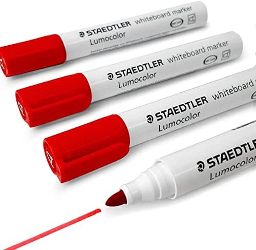 Image of Staedtler Lumocolor Whiteboard Marker Pens 351 - Dry Erase Correction Pen - Bullet Tip - Pack of 4 x RED