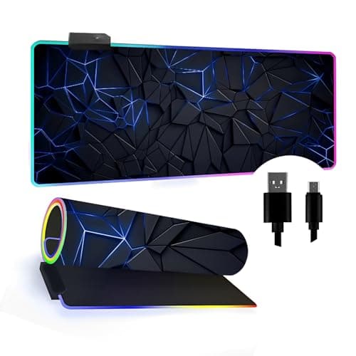 Image of FANSU Gaming Mouse Pad, RGB Extra Large Mouse Mat, 3D Geometry LED Light Up Desk Pad with Non-Slip Rubber Base Surface Computer Keyboard Mousepad for Game Lover (Blue,600x300x4mm)