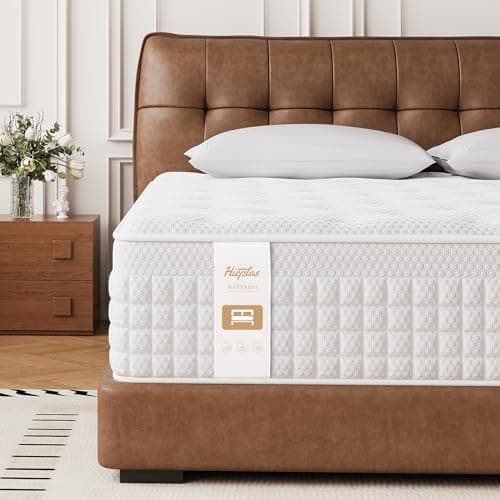 Image of Hieptos Double Mattress, 4ft 6 Orthopaedic Medium-Firm Double Bed Mattress, 11.02 Inch Foam and Pocket Springs Rolled & Compressed, Comfort-Pressure Relief for Supportive Sleep for Healthy Sleep