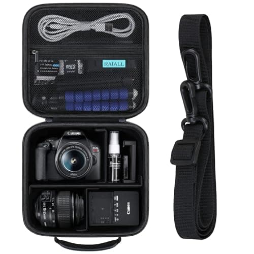 Image of RAIALL Camera Case for Canon EOS 2000D/ 4000D DSLR Camera/EOS R50/R6 Mark II/R100/R50V/R8/R7/R10/ Sony Alpha 6400 Camera, Hard Carrying Case Protective Travel Bag Fits Lens, Tripod, Batteries, Black