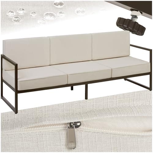 Image of tectake® Garden Sofa in Modern Minimalist Design, 3 Seater Sofa with Thick Seat & Back Cushions, Robust Steel Frame & Water-Repellent Covers, Ideal Outdoor Sofa for Patio, Balcony & Garden Furniture