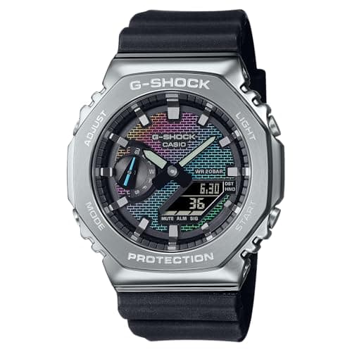 Image of Casio G-Shock Rainbow Brick Wall GM-2100RW-1A Analog-Digital Octagonal Watch, Black/Silver, Modern