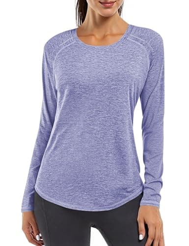 Image of Gyabnw Long Sleeve Exercise Top for Women UV Protection for Fitness Gym Travel Daily Wear Purple