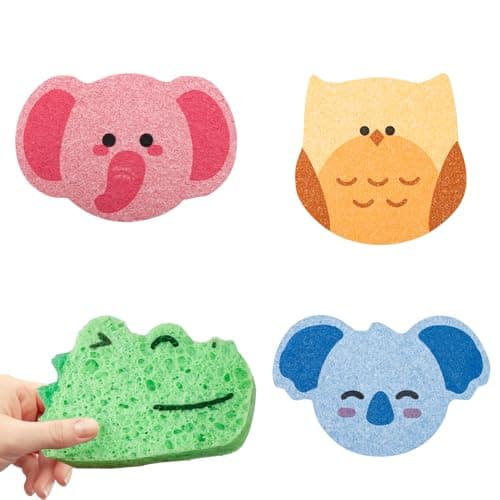 Image of WOLMIK Baby Bath Sponges - 4 PCS Baby Sponges for Bath, Animals Shapes Natural Bath Massage Sponges for Newborns, Soft Bath Sponges Set for Kids, Baby Skin Bath Shower Sponges for Toddlers, Infants