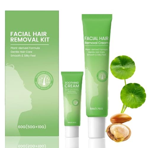 Image of Facial Hair Removal Cream for Women, Painless Facial Hair Remover Cream for Sensitive Skin, 2-in-1 Kit with Soothing Cream, Gentle and Effective, Hair Removal for Upper Lip & Chin, Face (1 Kit)