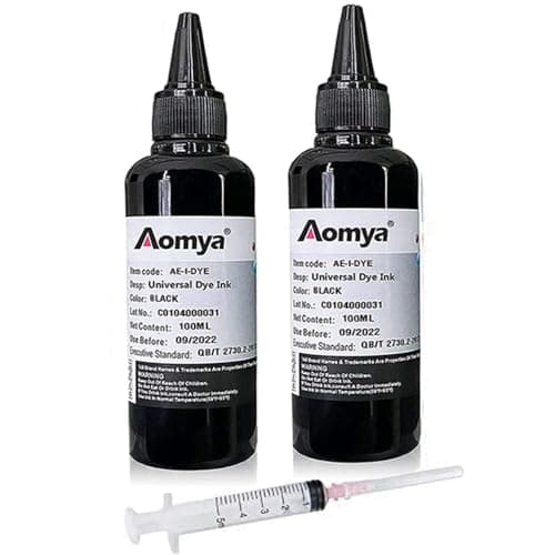 Image of Aomya 2 Bottles Black Dye Ink Universal Printer Ink Cartridges Refill Ink Replacement for HP Canon Lexmark Brother Ricoh Refillable Ink Cartridges and CISS 100mlx2, with 1 Free Syringe