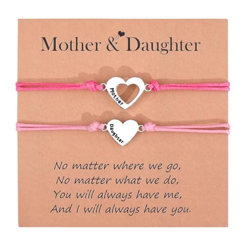 Image of VU100 2Pcs Gifts for Mother Daughter Bracelets Back to School Gifts for Mum Daughter Mommy and Me Matching Heart Bracelets Mothers Day Christmas Birthday for Mum (Pink)