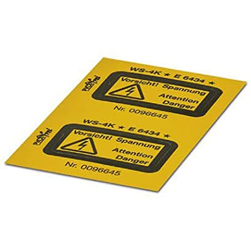 Image of Phoenix Contact WS-4K Adhesive Warning Sign, Self Adhesive, 13mm x 23.5mm Label Size, Yellow/Black, Pack of 10