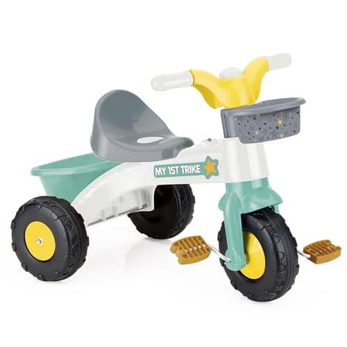 Image of "Dolu My First Trike White and Green -Kids bike Ideal for Children Ages 24 Months and Up, Children Ride on toy, Front and Rear Baskets, Easy Assembly, Horn Included"