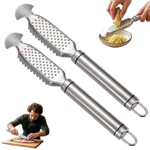 Image of Fish Scale Remover Stainless Steel Fish Descaler Tool, Multifunctional 2-in-1 Stainless Steel Fish Scaler & Ginger Grater for Kitchen (2 PC)
