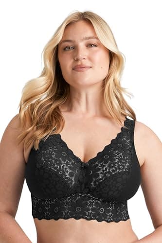 Image of Miss Mary of Sweden Lace Dreams Non-Wired Longline Bra – Recycled Stretch Lace, Extra Support & Comfort 40DD Black