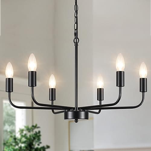 Image of MRHYSWD Black Chandeliers Ceiling Lights Living Room, 6 Lights Pendant Light Fitting Industrial Ceiling Lighting for Kitchen Dining Room Bedroom Hall, Height Adjustment, E14 Bulbs (Exclude)