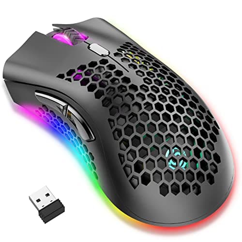 Image of JYCSTE Wireless Lightweight Gaming Mouse, Ultralight Honeycomb Mice with RGB Backlit, 7 Button, Adjustable DPI, USB Receiver, 2.4G Wireless Rechargeable Ergonomic Optical Sensor Mouse (Black)