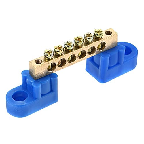 Image of sourcing map Terminal Ground Bar Screw Block Barrier Brass 6 Positions Blue for Electrical Distribution