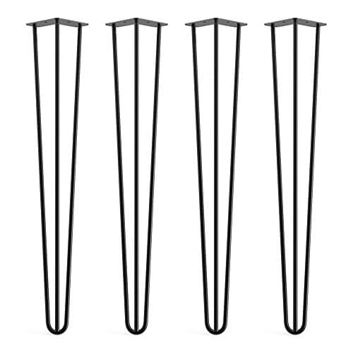 Image of DT IRONCRAFT 4 x Hairpin Legs from 71cm 3 Rod / 10mm, Black Colour with Floor Protector Feet & Screws - Standard Desk, Dining Table Legs