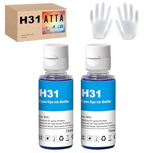Image of ATTA 31 Cyan Ink Bottle Replacement for HP 31 Ink Work for Smart Tank 7005 5107 7301 7001 7602 5000 5101 5102 Plus 651 551 455 457 450 All-in-One Ink-Tank (70ML 31 Cyan-2 pack)