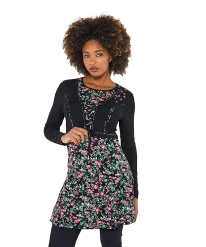 Image of Joe Browns Women's Floral Mock Cardigan Layered Jersey Tunic Top, Regular, Black, UK 12