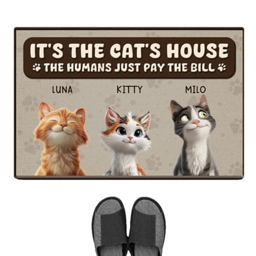 Image of Personal Chic Personalised Door Mat - It's The Cat's House Humans Just Pay The Bill - Funny Cat Doormat, Gifts for Cat Lovers, Custom Door Mat, Personalised Rug, Welcome Mat (#3)