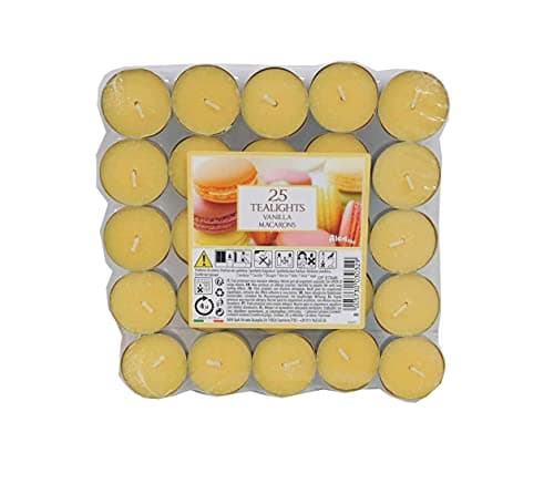 Image of Prices's Candles Petali Range Vanilla Macaroons Tealights Pack of 25 Scented Vanilla Tea Light Candles for Home Décor Ambient Lighting and Everyday Fragrance
